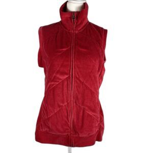 Denim & Co Womens Red Velour Vest S Sleeveless Zip Athleisure Sporty Cozy